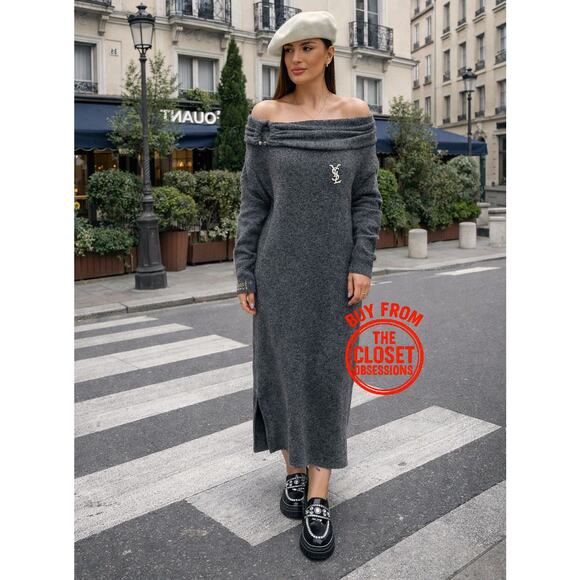 ZARA Off-the-Shoulder Knit Midi Dress NWT Gray Size S and M - Picture 6 of 16